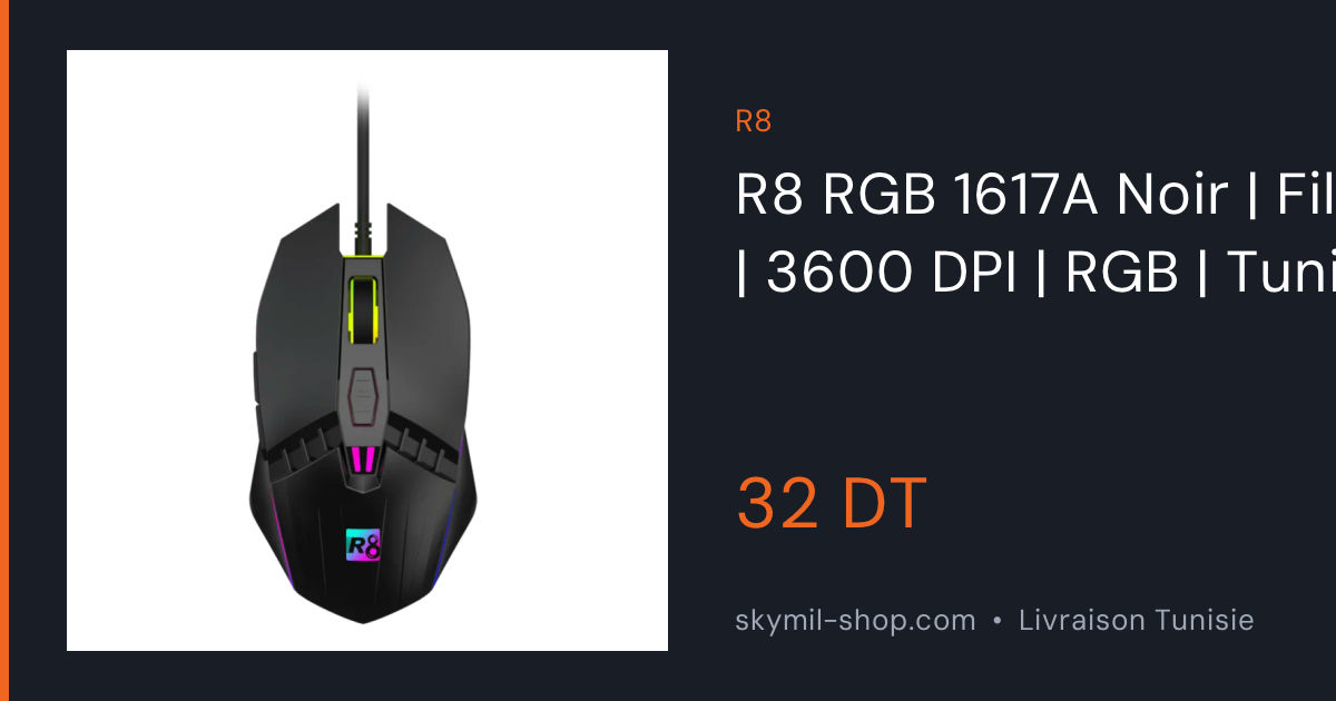 Souris Gamer R8 RGB 1617A Noire - Éclairage RGB