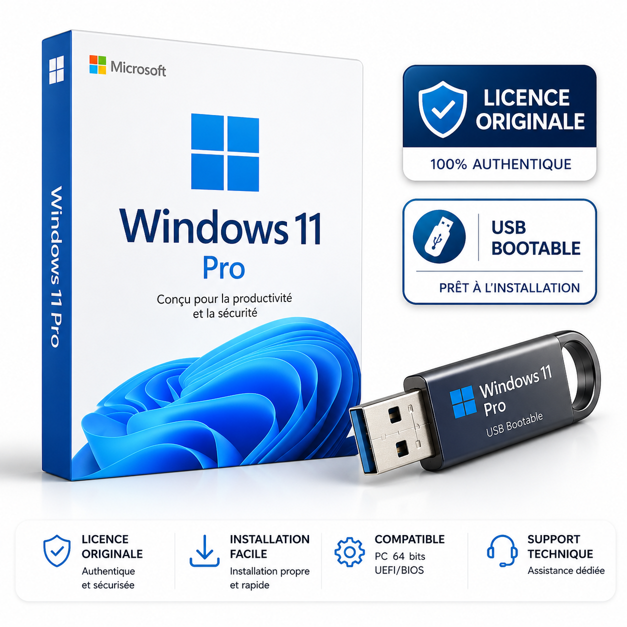 Licence originale Windows 11 Pro + USB Bootable