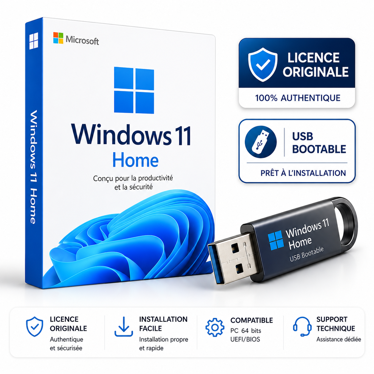 Licence originale Windows 11 Home + USB Bootable
