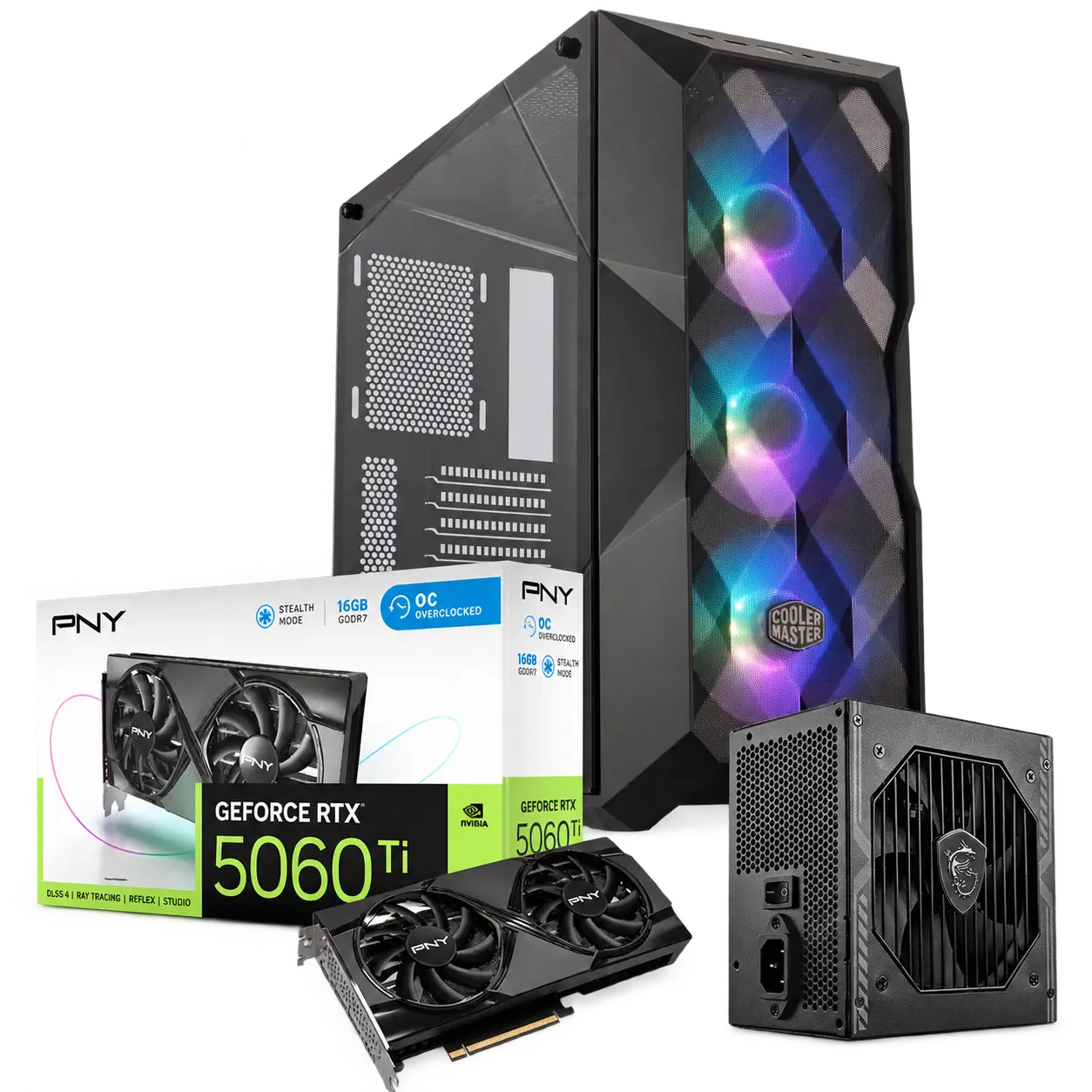 Pack Level Up RTX 5060 Ti 16 Go | 650 W 80+ Bronze | Boîtier ATX