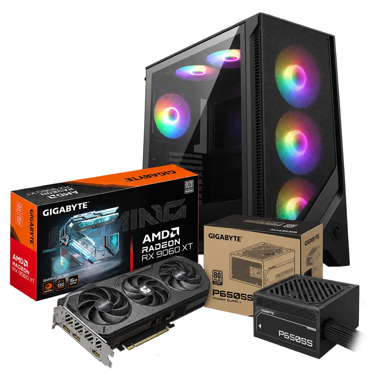Pack Level Up RX 9060 XT 16 Go | 650 W 80+ Silver | Boîtier ATX
