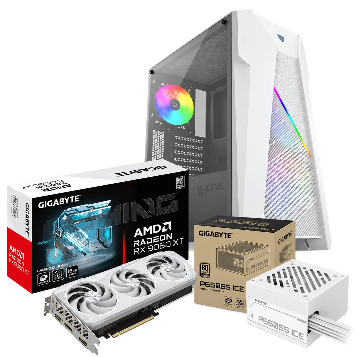 Pack Level Up RX 9060 XT 16 Go | 650 W 80+ Silver | Boîtier ATX Blanc