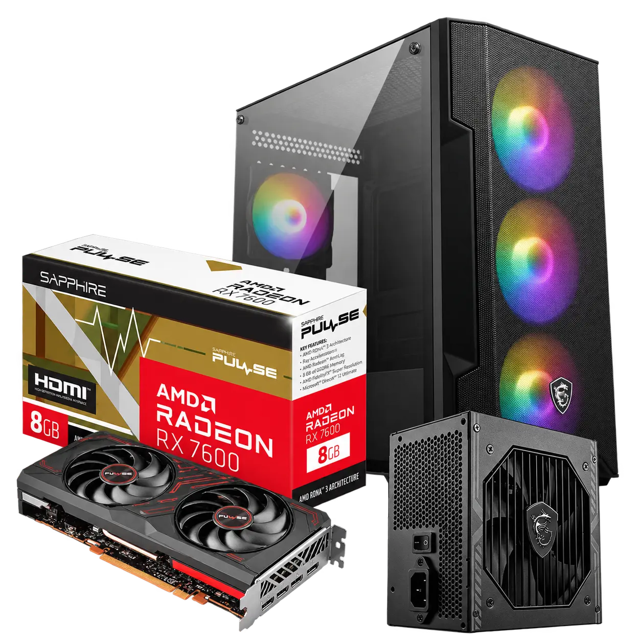 Pack Level Up RX 7600 8 Go | 650 W 80+ Bronze | Boîtier Micro-ATX