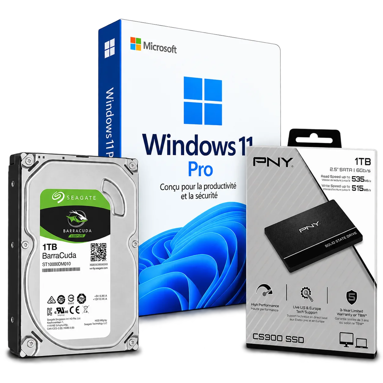 Pack Level Up Stockage | SSD SATA 1To + HDD 1To | Windows 11 Pro