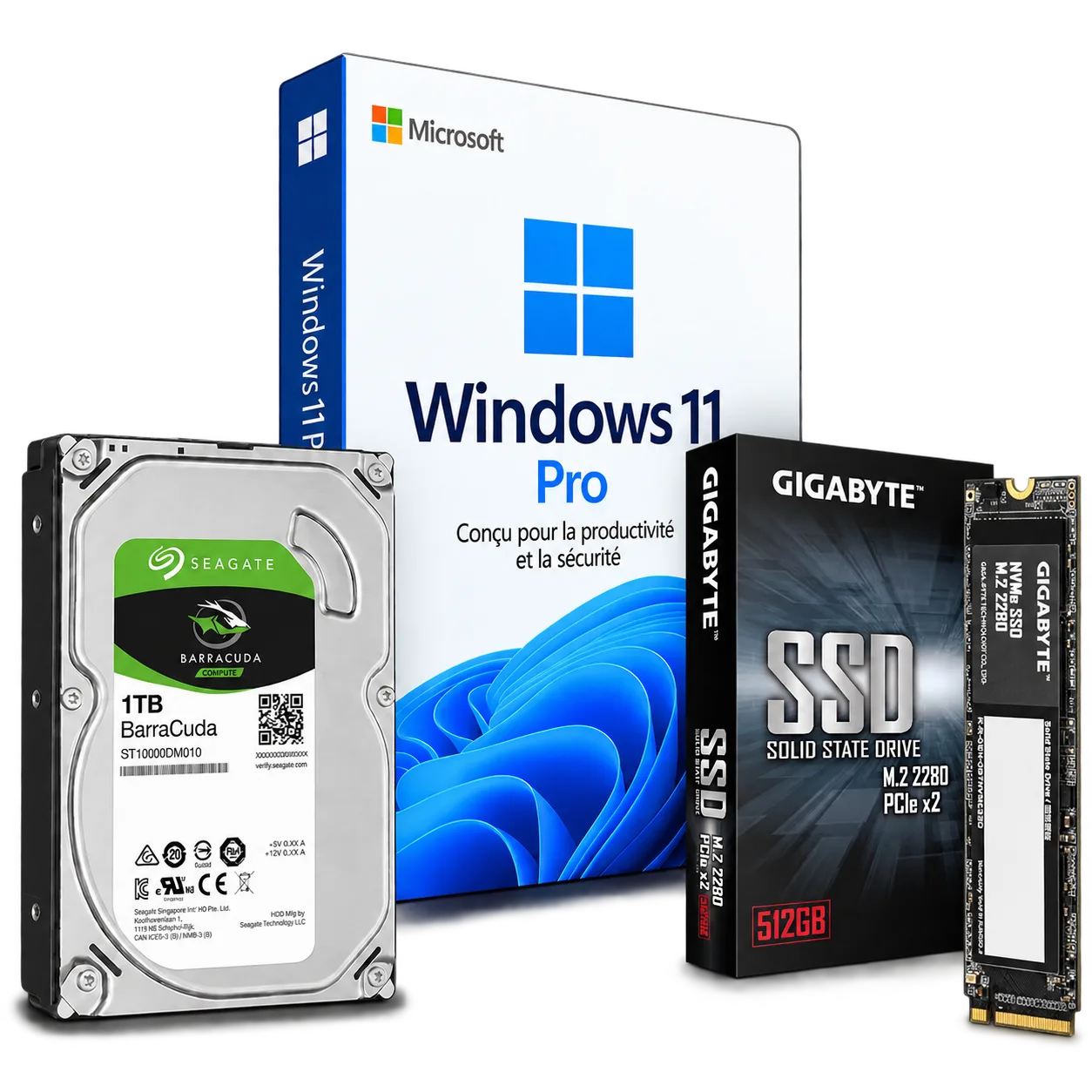 Pack Level Up Stockage | SSD NVMe 512Go + HDD 1To | Windows 11 Pro