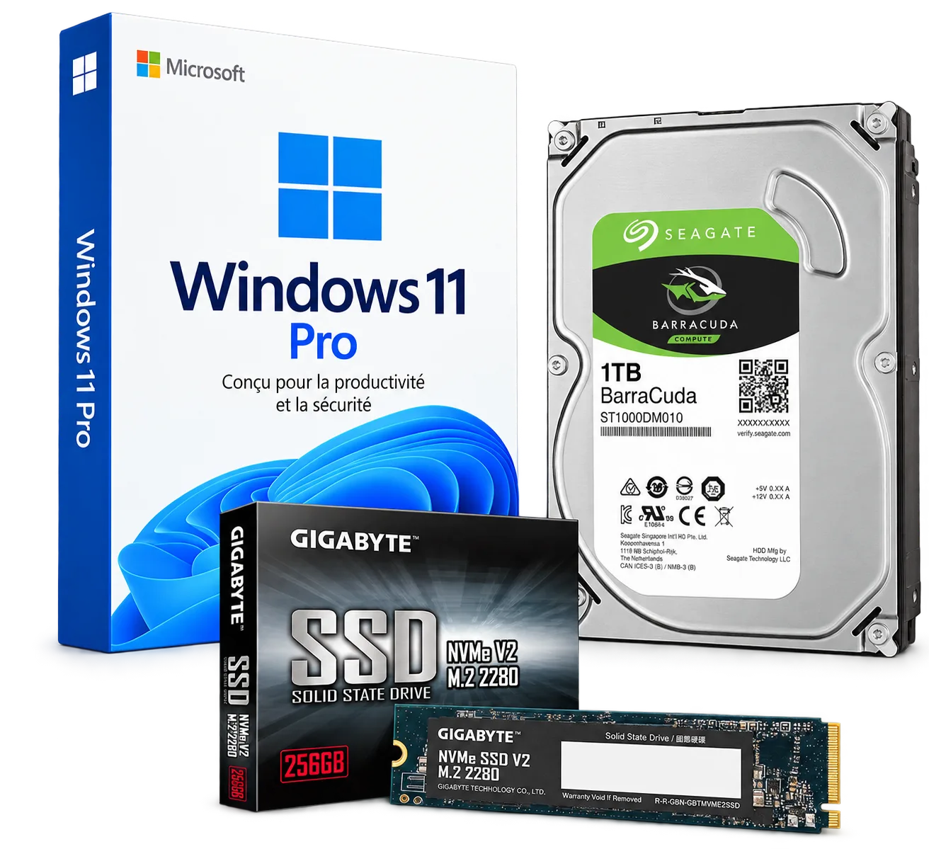 Pack Level Up Stockage | SSD NVMe 256Go + HDD 1To | Windows 11 Pro