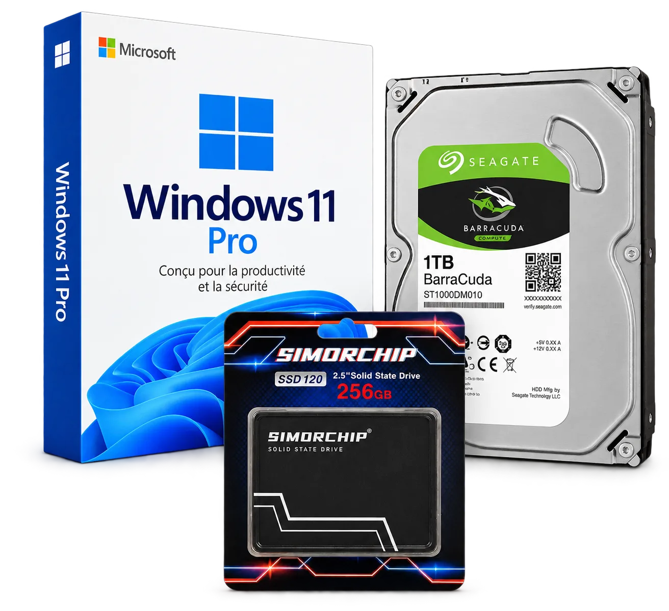 Pack Level Up Stockage | SSD SATA 256Go + HDD 1To | Windows 11 Pro