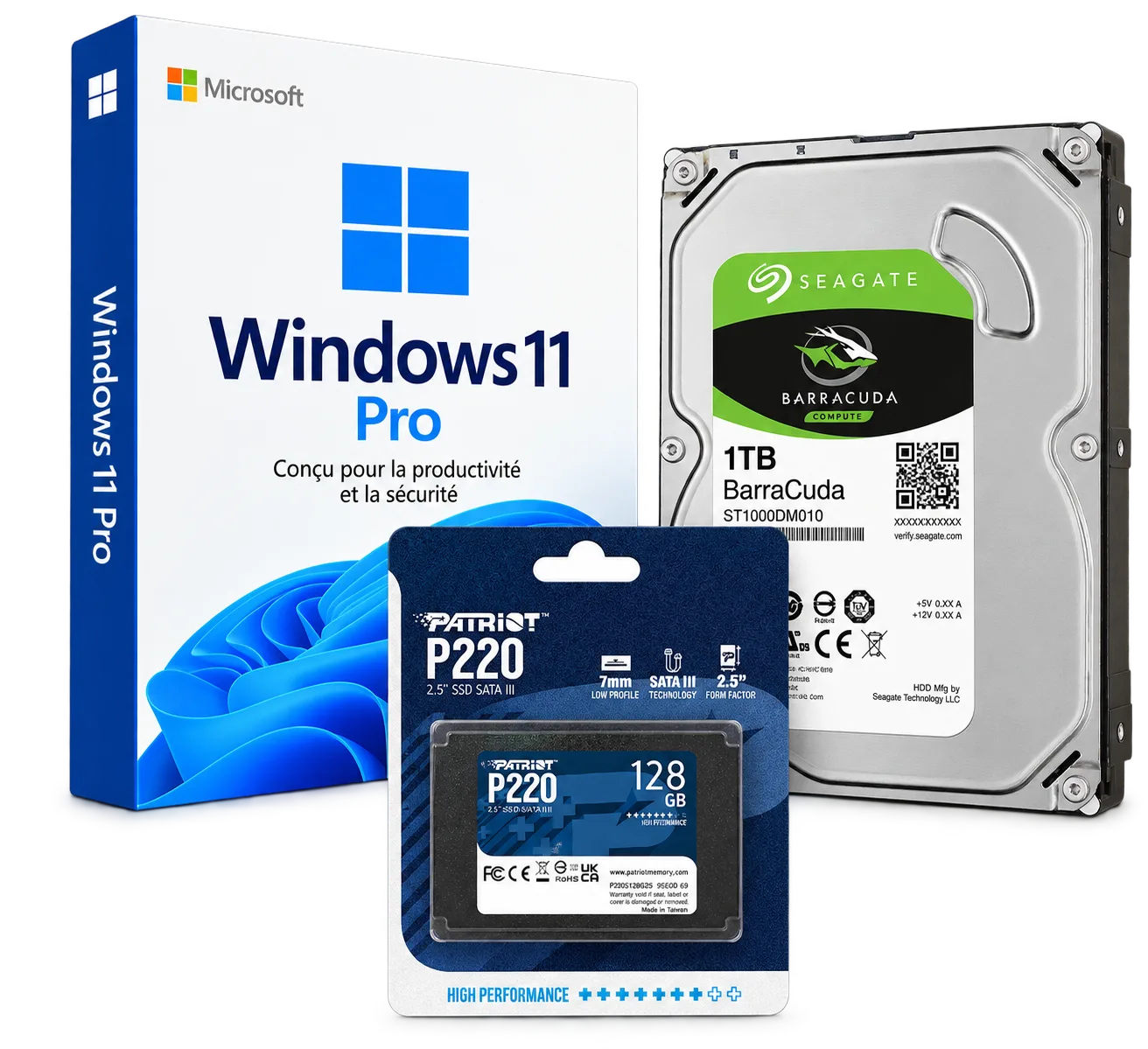 Pack Level Up Stockage | SSD SATA 128Go + HDD 1To | Windows 11 Pro
