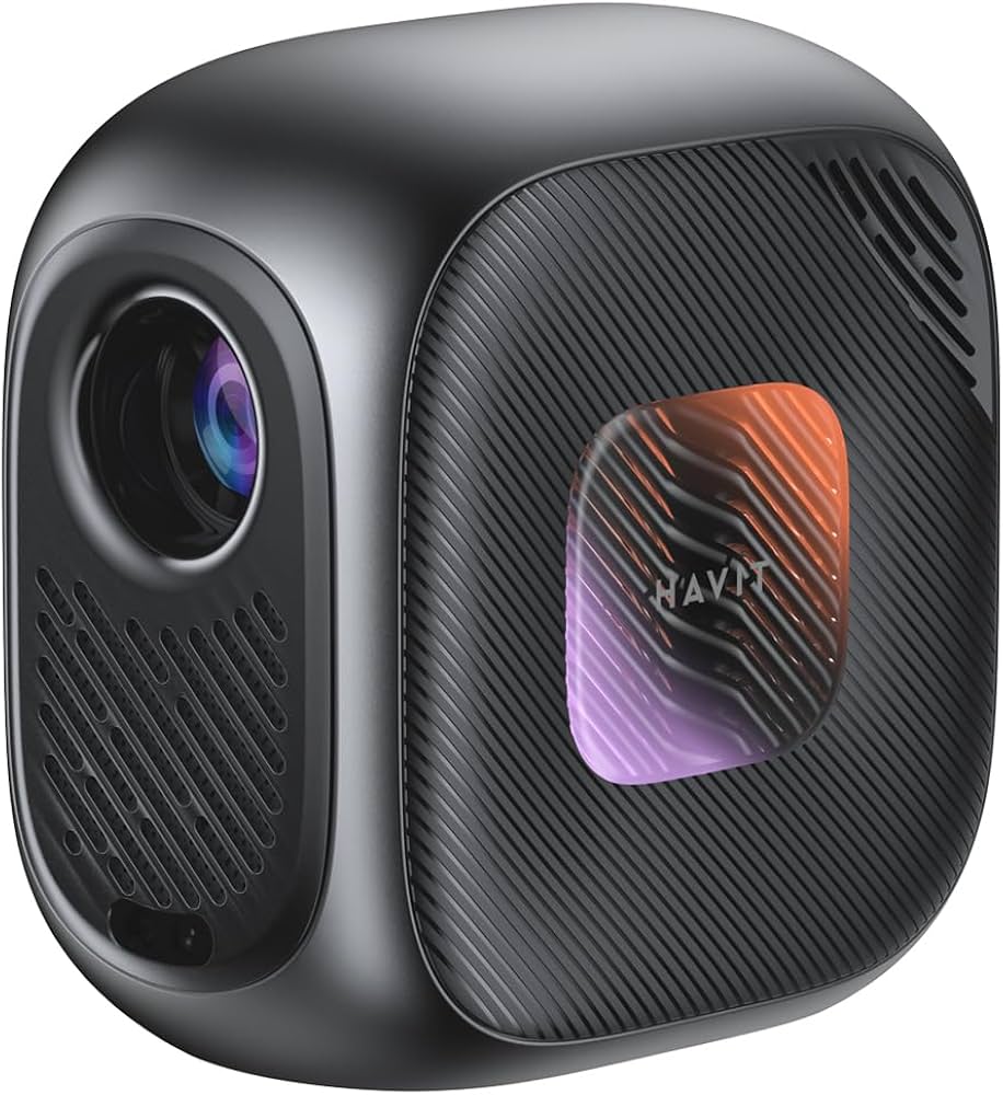 Vidéoprojecteur HAVIT PJ215 PRO noir, vue de face avec objectif