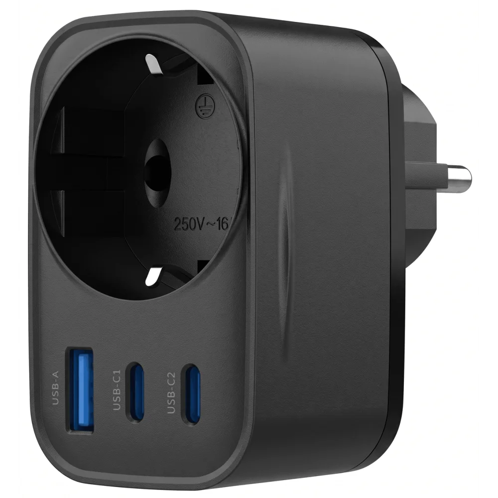 Chargeur secteur HAVIT UC142 noir avec deux ports USB-C et un port USB-A
