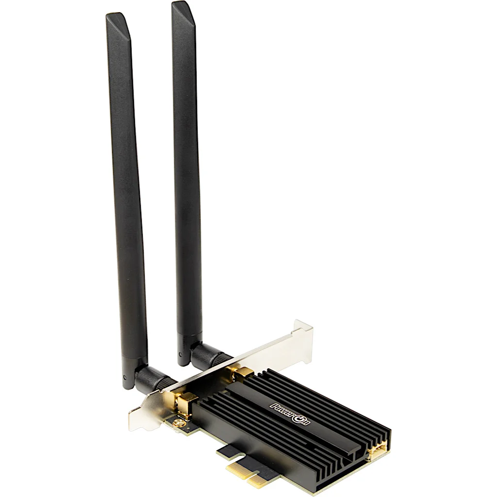 Carte Wi-Fi 6 et Bluetooth 5.2 PCIe Inter-Tech PowerOn DMG-34 avec ses deux antennes