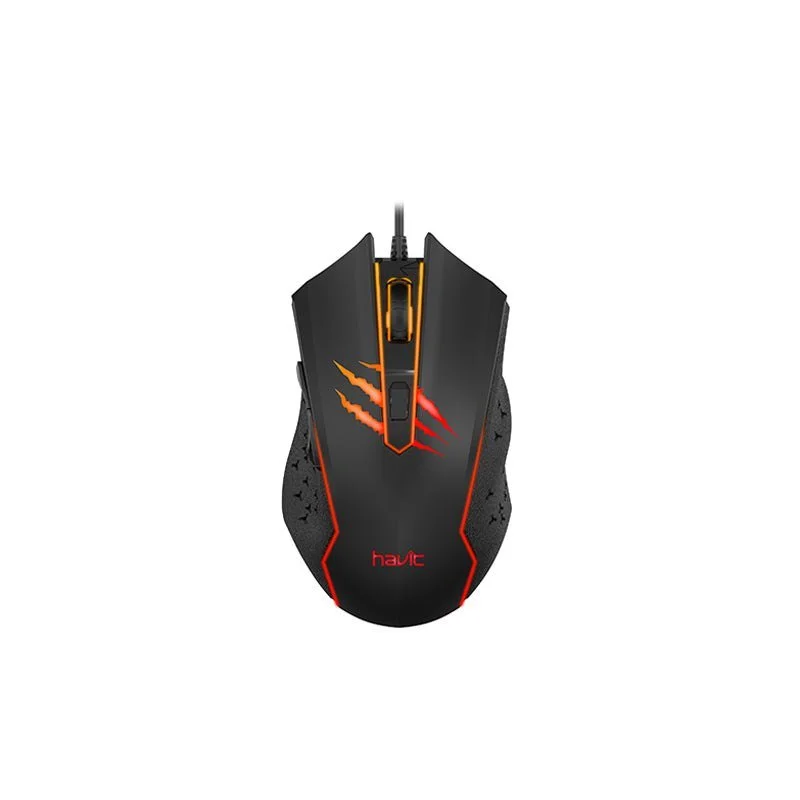 Souris gamer filaire HAVIT MS1027 noire, vue de dessus