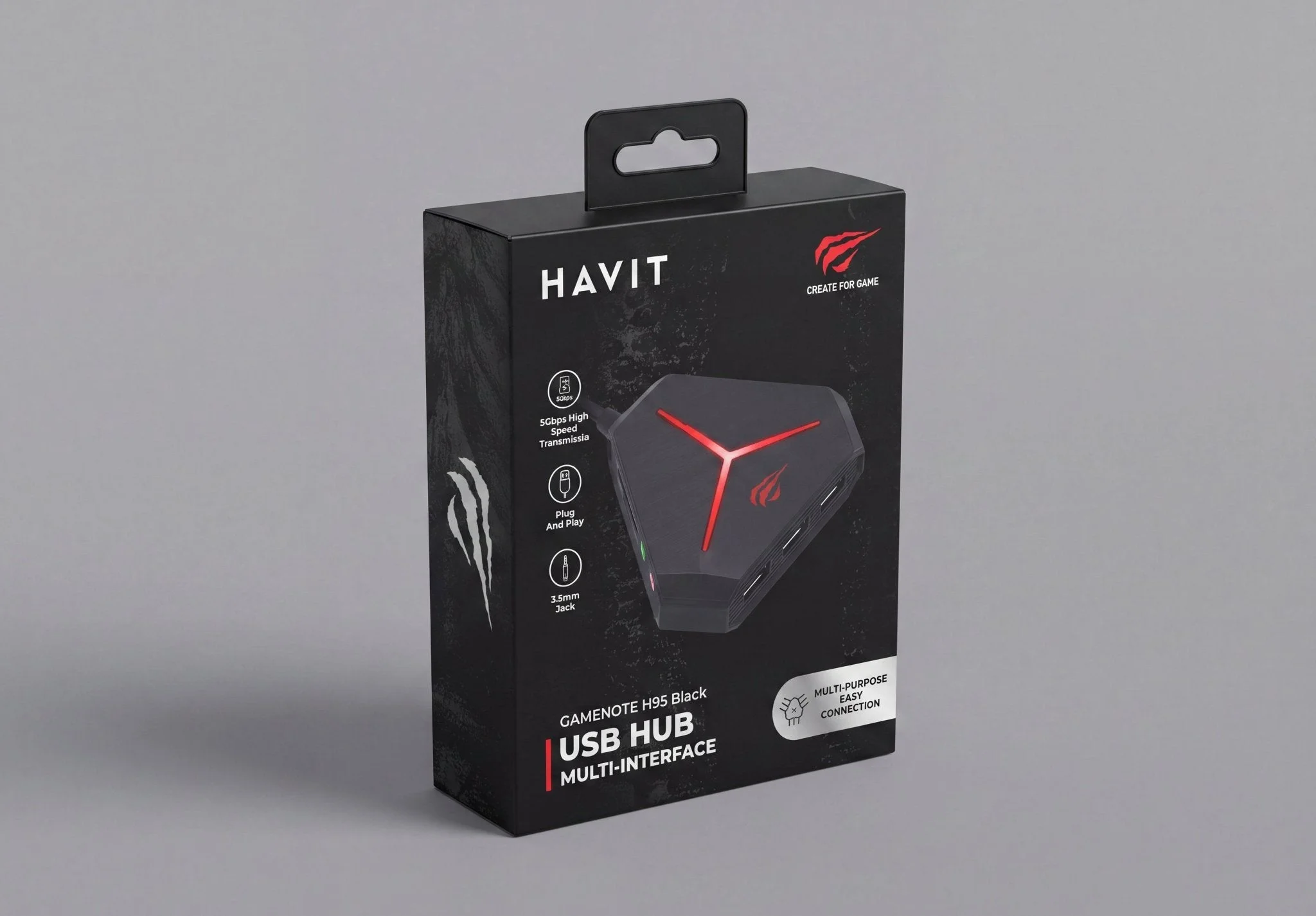 Hub USB HAVIT H95 noir avec ports USB, lecteur de cartes et prises audio
