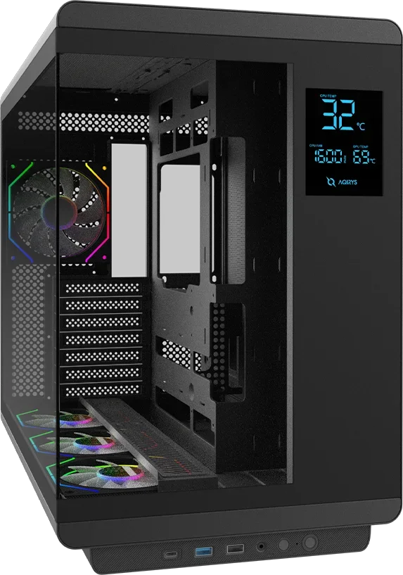 AQIRYS Draco noir — boîtier ATX avec écran LCD
