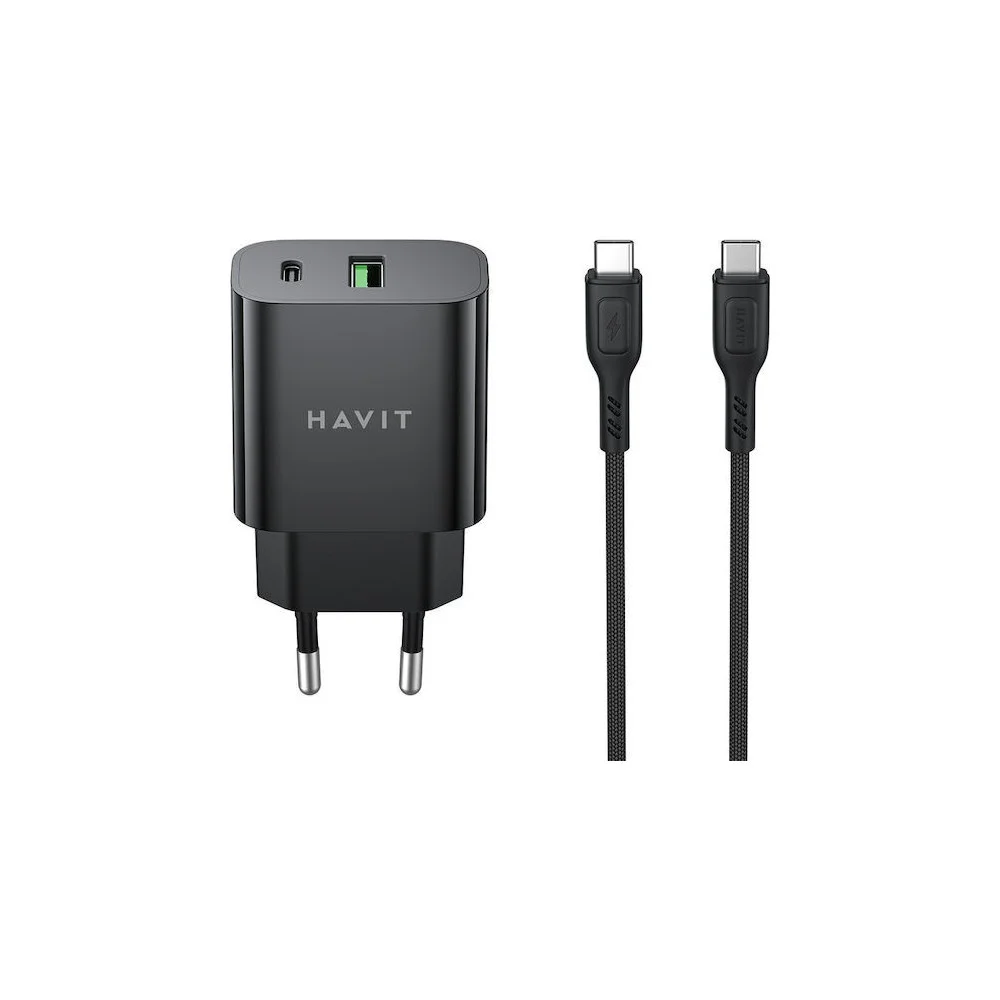 Chargeur secteur HAVIT HV-ST926 avec ports USB-C et USB-A et câble USB-C