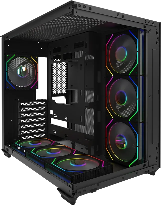 AQIRYS Orcus noir — boîtier ATX, 7 ventilateurs ARGB