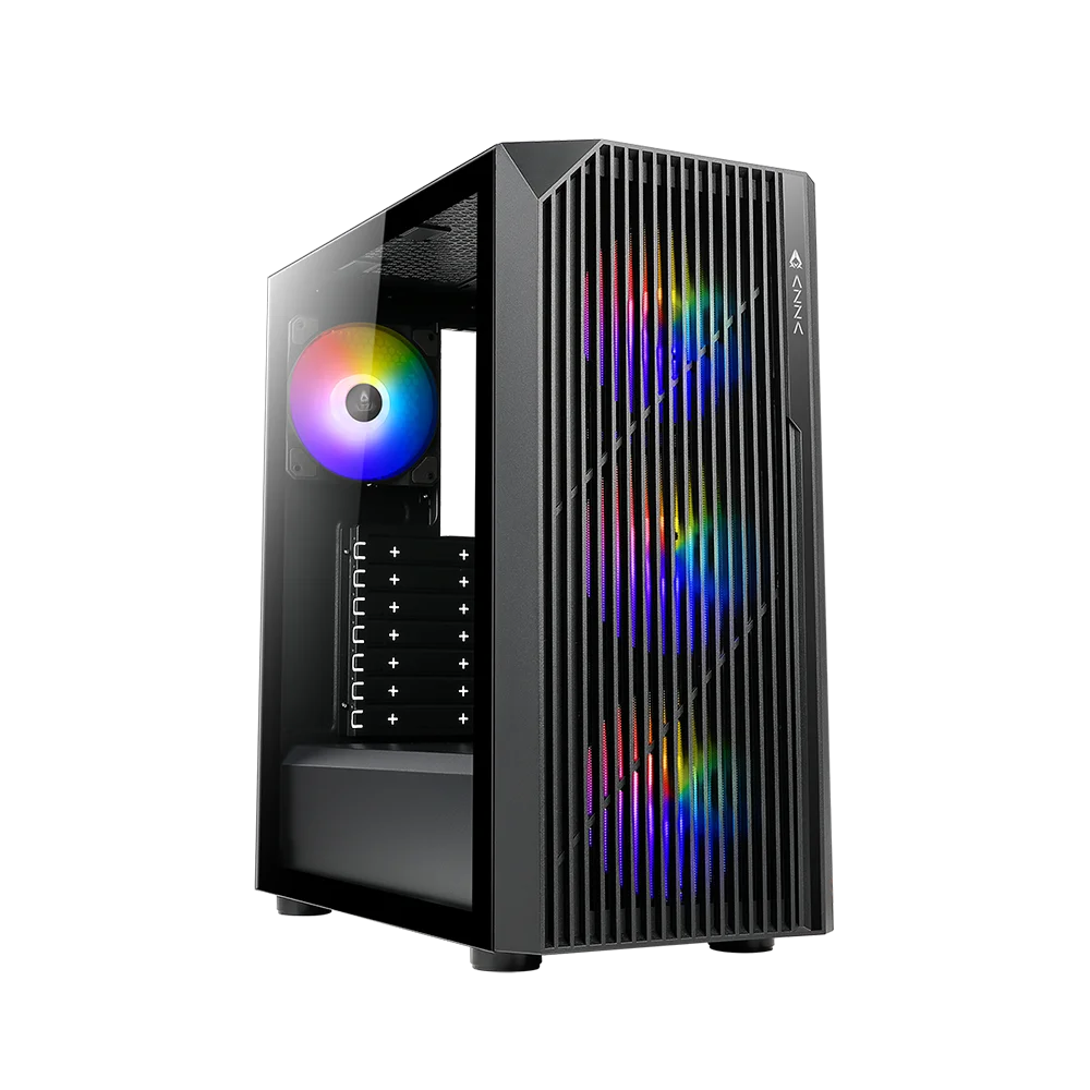 Boîtier PC AZZA Source noir avec ventilateurs ARGB et panneau latéral en verre trempé