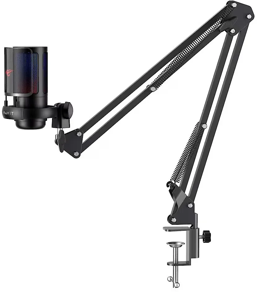 Micro gamer HAVIT GK50 Pro noir avec éclairage RGB sur son bras articulé