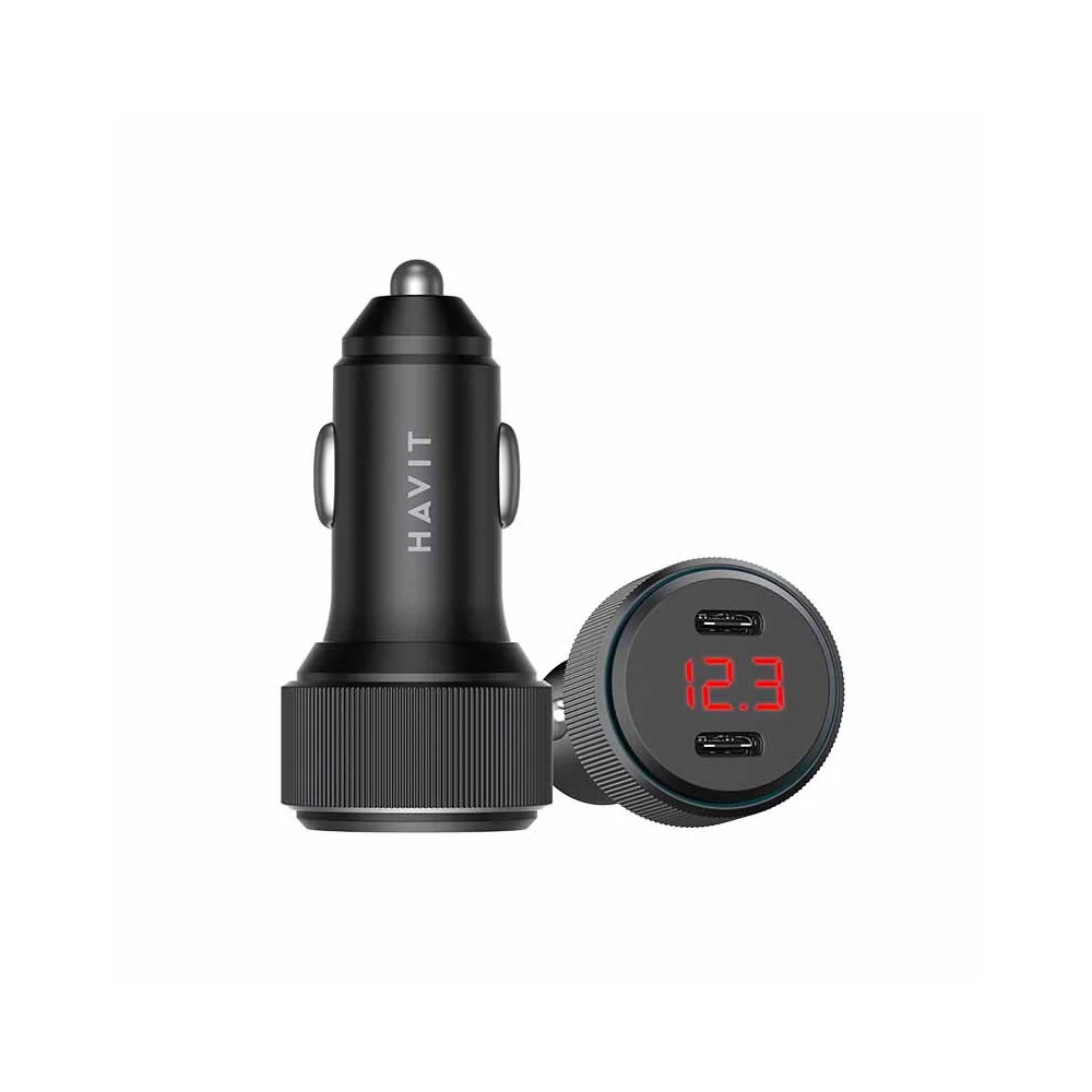 Chargeur allume-cigare HAVIT CC2014 en aluminium avec deux ports USB-C