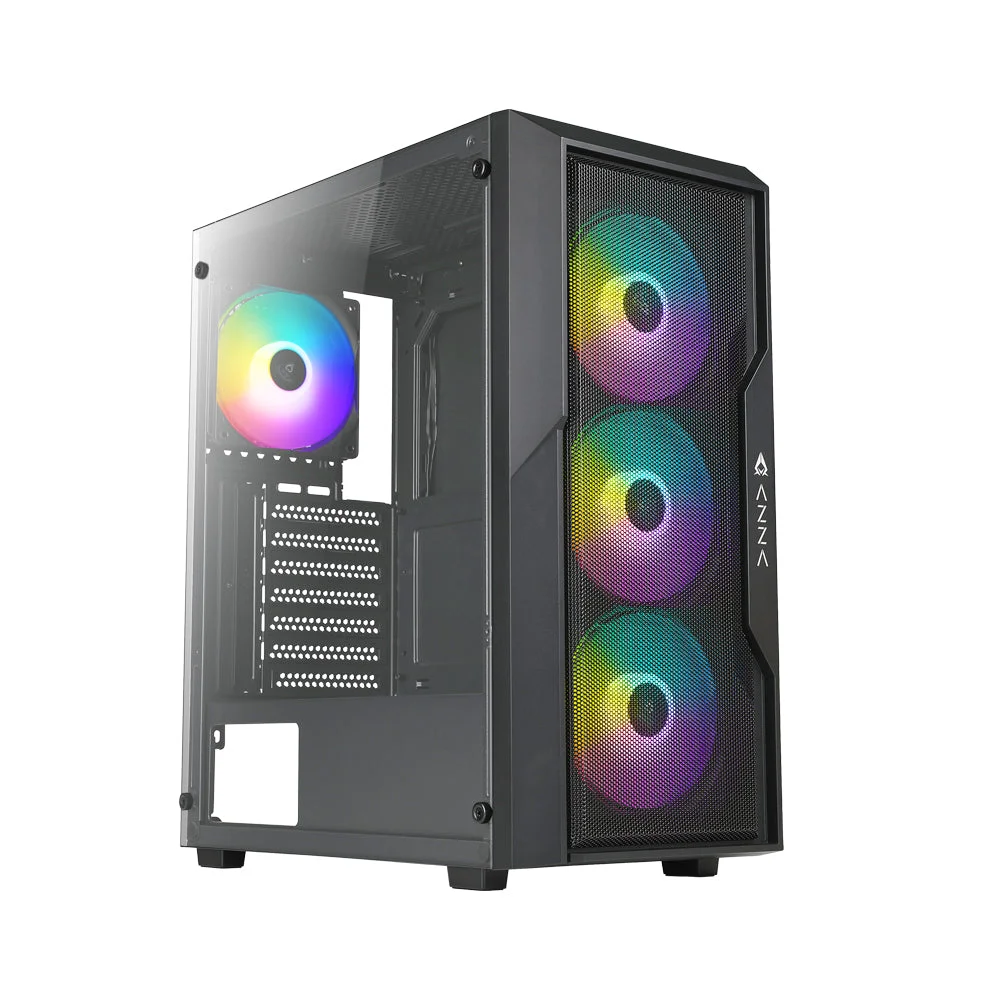 Boîtier PC AZZA Fighter 290 noir avec façade mesh, ventilateurs ARGB et panneau latéral en verre trempé