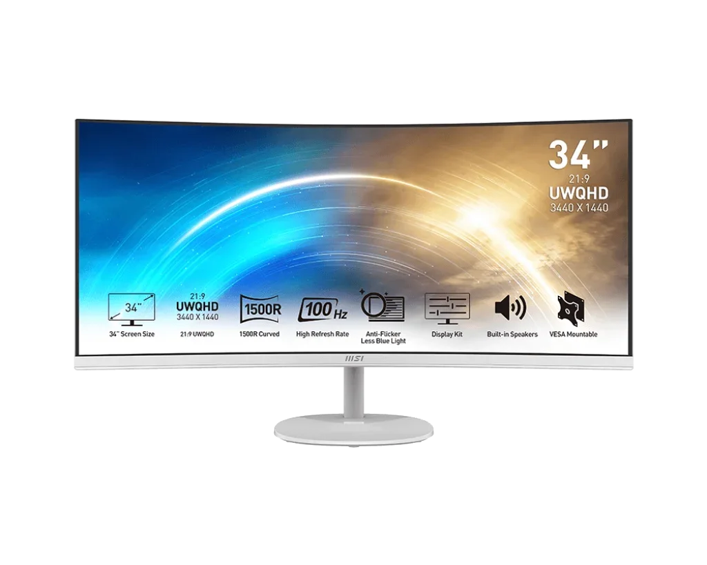 MSI PRO MP341CQW Blanc 34" UWQHD | 100Hz Curved | Productivité
