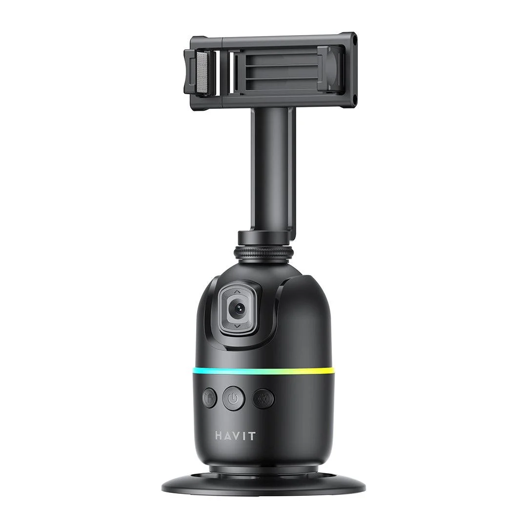 Support smartphone HAVIT ST7609 noir à suivi du visage, sur fond blanc