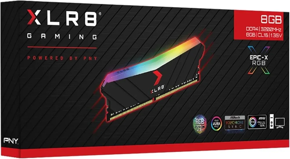 Barrette de mémoire RAM PNY XLR8 8Go DDR4 3200MHz CL16 noire pour PC Gamer