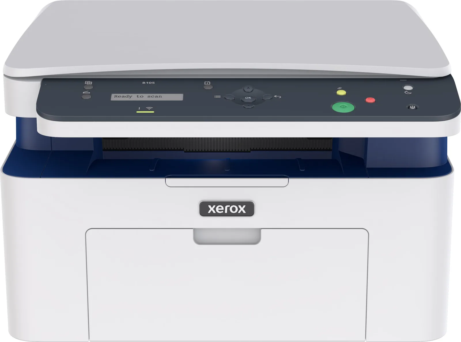 Multifonction laser monochrome Xerox B105 avec scanner à plat, vue de face