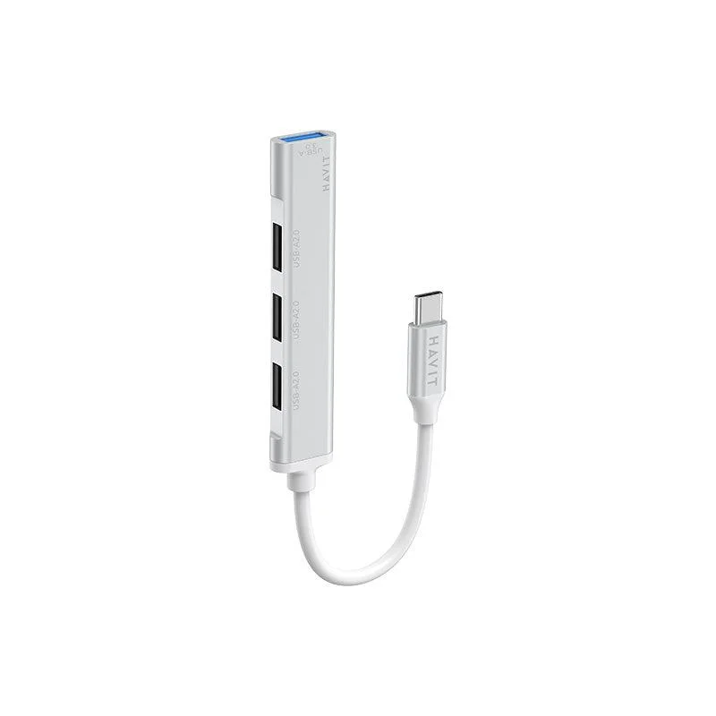 Hub USB-C HAVIT HB41 en aluminium avec 4 ports USB-A et câble USB-C intégré