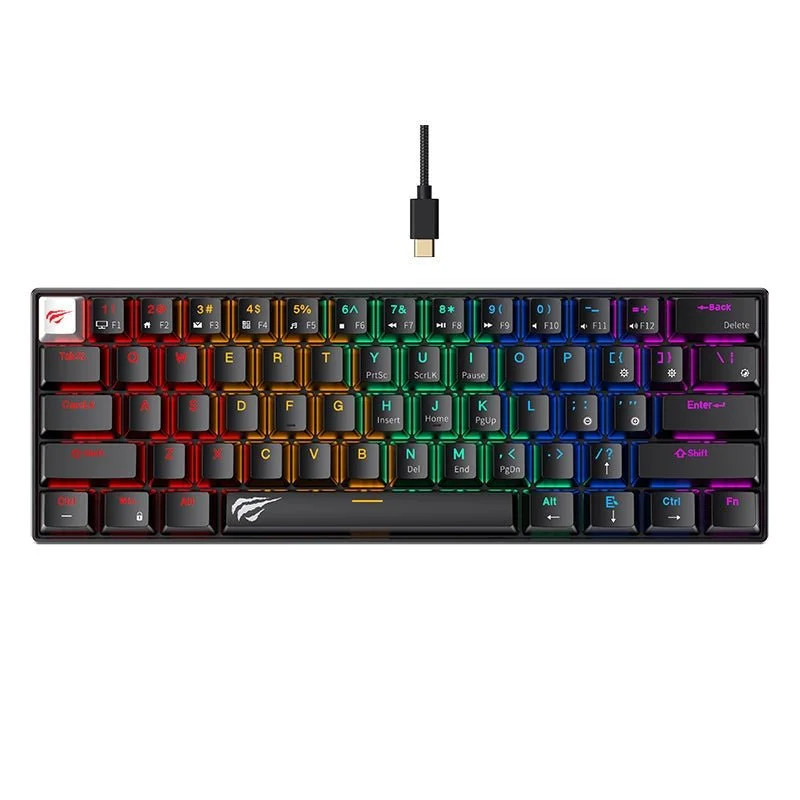 Clavier gamer mécanique HAVIT KB903L noir au format 60 % de 61 touches, vue de dessus