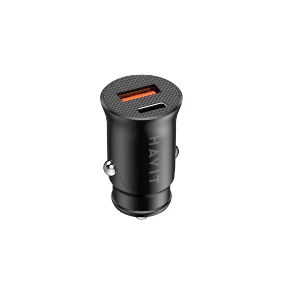 Chargeur allume-cigare HAVIT CC2022 noir avec un port USB-C et un port USB-A