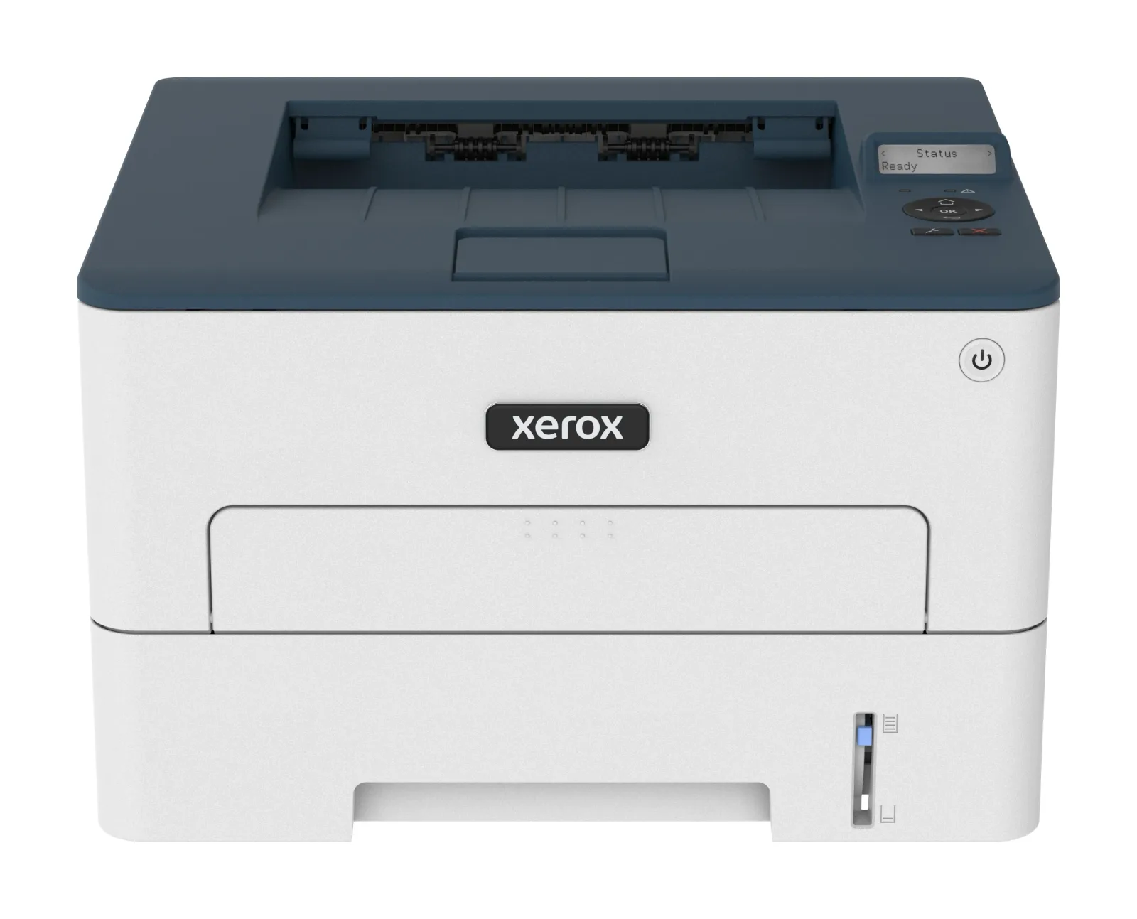 Imprimante laser monochrome Xerox B230 blanche et grise, vue de face